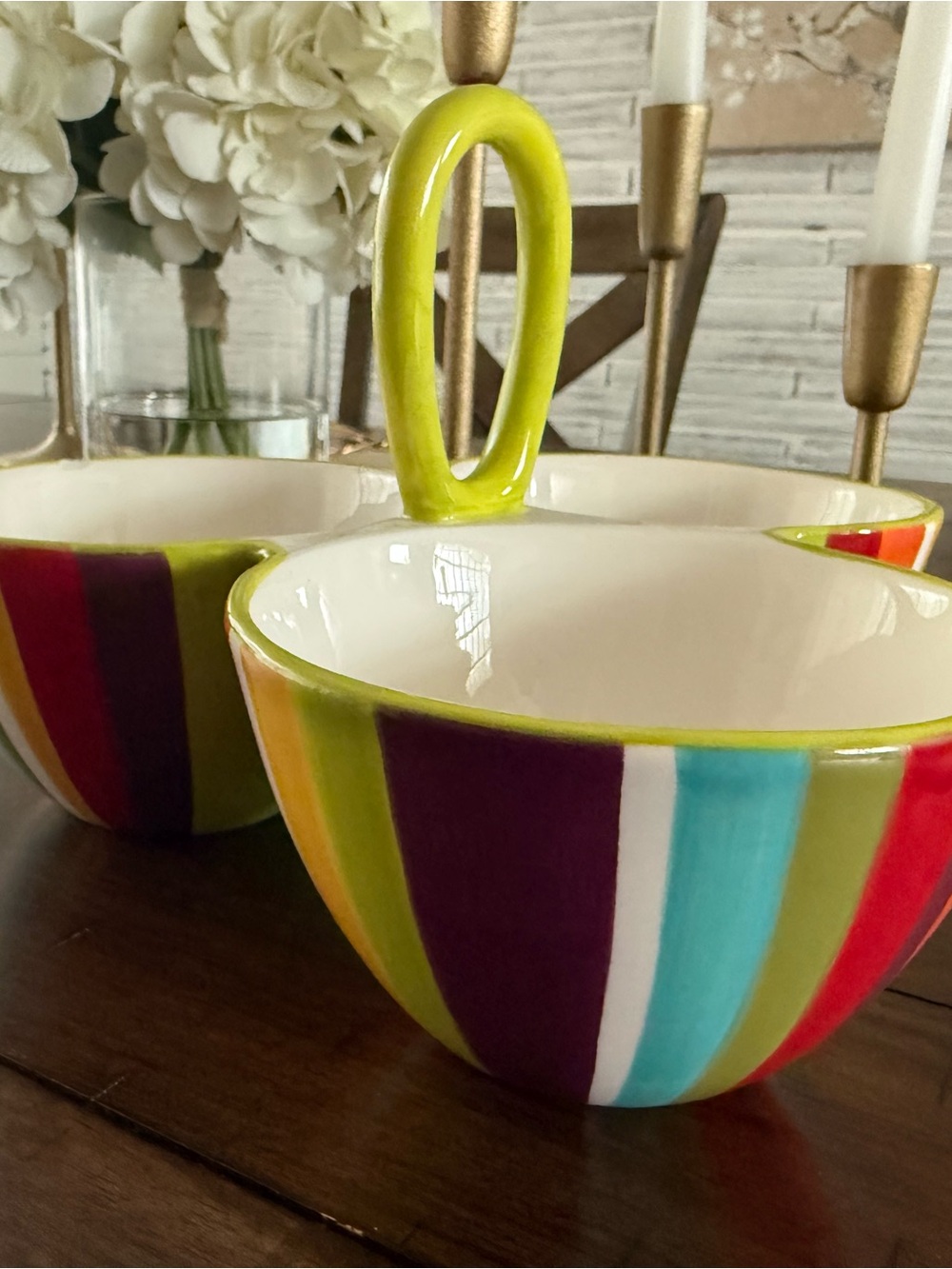 Crate&Barrel Bright Multicolor Striped Ceramic Bowl